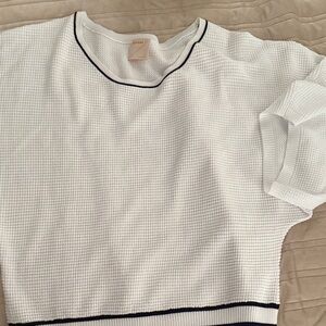 White Karissa Textured Short Sleeve Top with Black Trim